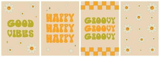 Set of colorful abstract backgrounds.Y2k aesthetic.Vector cards in retro psychedelic style.Groovy backgrounds.Groovy flowers daisy set vector