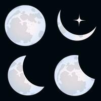 Luna etapas colocar. plano ilustraciones de el Luna en diferente etapas y un estrella. vector ilustración