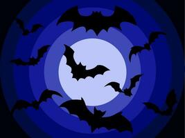 Happy Halloween. A flock of bats against the background of a full moon. A terrible night. Vector illustration