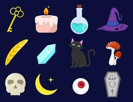 Halloween big magic set. A set of magical and spooky attributes. Vector illustration