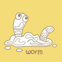 Alphabet W For Worm Vocabulary Reading School Lesson Cartoon Digital Stamp Outline vector