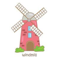 Alphabet W For Windmill Vocabulary Reading School Lesson Cartoon Illustration Vector Clipart Sticker