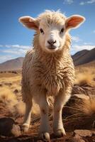 herd of cute white brown sheep baby standing on black background. generative ai photo