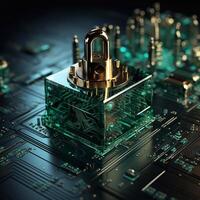 Cyber security it working on protecting network against cyberattack from hackers on internet secure access. photo