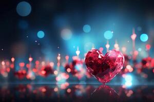 red low polly heart Geometrical polygonal heart with red background. Low poly illustration. Happy Valentines day. photo