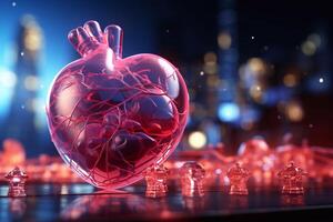 red low polly heart Geometrical polygonal heart with red background. Low poly illustration. Happy Valentines day real heart shape. photo