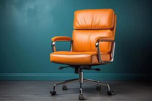 side view of Genuine Leather office chair for Executive Officer, isolated on blue background with clipping path. photo