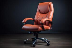 Side view of Genuine Leather office chair for Executive Officer, isolated on black background with clipping path. photo