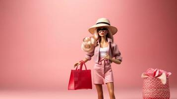 Portrait, woman and shopping with bags, mall, happy. Face, fashion and girl with relax with luxury Generative AI photo