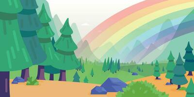 antecedentes bosque arco iris montaña bosque paisaje vector