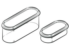 bosquejo oval comida el plastico caja utensilios de cocina vector