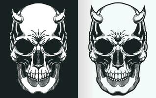 Vintage Angry Devil Skull Front Silhouette vector