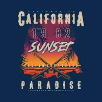 sunset paradise california graphic, typography vector, beach theme illustration, good for print t shirt and other use vector