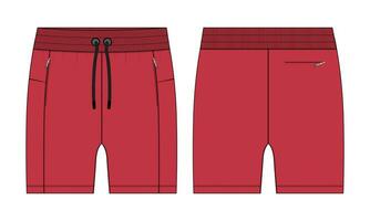 Boys Sweat Shorts vector fashion flat sketch template. For Young Men Technical Drawing Fashion art Illustration.