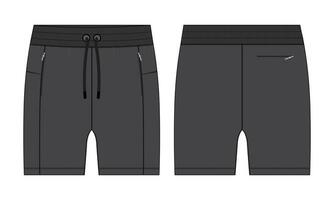 Boys Sweat Shorts vector fashion flat sketch template. For Young Men Technical Drawing Fashion art Illustration.