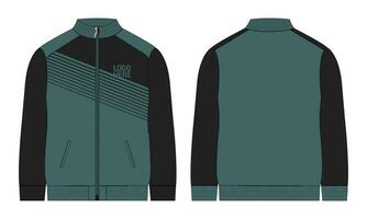 Long sleeve zipper with pocket tracksuits jacket sweatshirt technical fashion flat sketch vector illustration template front and back view.