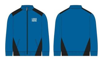 Long sleeve zipper with pocket tracksuits jacket sweatshirt technical fashion flat sketch vector illustration template front and back view.