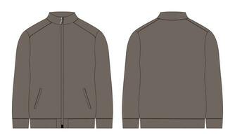 largo manga cremallera con bolsillo chándales chaqueta camisa de entrenamiento técnico Moda plano bosquejo vector ilustración modelo frente y espalda vista.