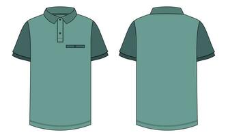 corto manga polo camisa vector ilustración modelo frente y espalda puntos de vista