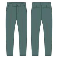 Trouser pants technical fashion flat sketch vector illustration template front and back view.