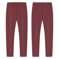 Trouser pants technical fashion flat sketch vector illustration template front and back view.