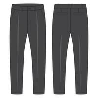 Trouser pants technical fashion flat sketch vector illustration template front and back view.