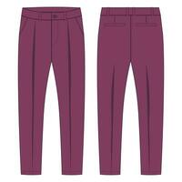 Trouser pants technical fashion flat sketch vector illustration template front and back view.