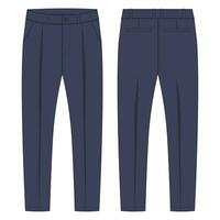 Trouser pants technical fashion flat sketch vector illustration template front and back view.