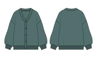 Cardigan technical drawing fashion flat sketch vector illustration template  for ladies