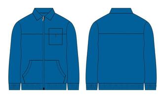 Long sleeve zipper with pocket tracksuits jacket sweatshirt technical fashion flat sketch vector illustration template front and back view.