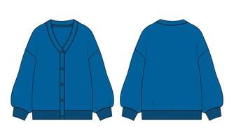 Cardigan technical drawing fashion flat sketch vector illustration template  for ladies