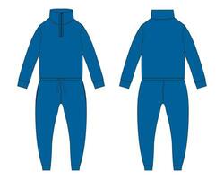 All in one bodysuit Jogger sweatpants with sweatshirt tops vector illustration template front and back views