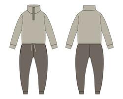 todas en uno traje persona que practica jogging pantalones deportivos con camisa de entrenamiento tapas vector ilustración modelo frente y espalda puntos de vista