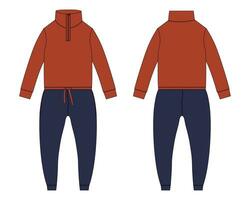 All in one bodysuit Jogger sweatpants with sweatshirt tops vector illustration template front and back views