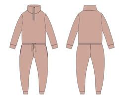 All in one bodysuit Jogger sweatpants with sweatshirt tops vector illustration template front and back views