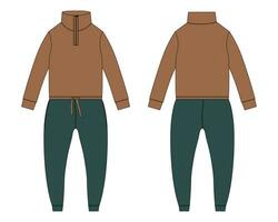 All in one bodysuit Jogger sweatpants with sweatshirt tops vector illustration template front and back views