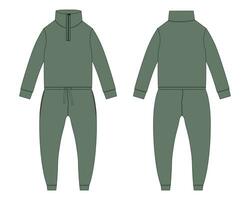 All in one bodysuit Jogger sweatpants with sweatshirt tops vector illustration template front and back views