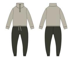 todas en uno traje persona que practica jogging pantalones deportivos con camisa de entrenamiento tapas vector ilustración modelo frente y espalda puntos de vista