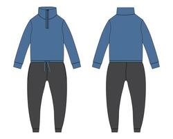 todas en uno traje persona que practica jogging pantalones deportivos con camisa de entrenamiento tapas vector ilustración modelo frente y espalda puntos de vista