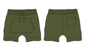 sudor pantalones cortos pantalón vector ilustración modelo frente y espalda puntos de vista