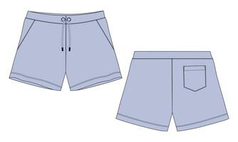 sudor pantalones cortos pantalón vector ilustración modelo frente y espalda puntos de vista
