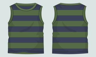 Tank Tops with all over stripe Technical drawing Fashion flat sketch vector illustration template Front and back views.