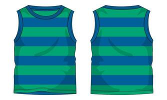 Tank Tops with all over stripe Technical drawing Fashion flat sketch vector illustration template Front and back views.