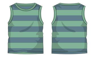 Tank Tops with all over stripe Technical drawing Fashion flat sketch vector illustration template Front and back views.