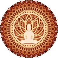 BUDDHA Cut File prepared for the laser and paper cut machines. At the center of the mandala, the serene and meditative figure of Buddha sits in the lotus position, radiating tranquility and wisdom. vector