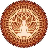 BUDDHA Cut File prepared for the laser and paper cut machines. At the center of the mandala, the serene and meditative figure of Buddha sits in the lotus position, radiating tranquility and wisdom. vector