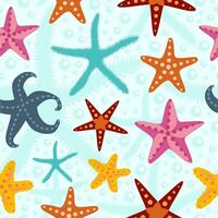Seamless vector pattern with cute various starfishes. Summer hand drawn background for package, wrapping paper