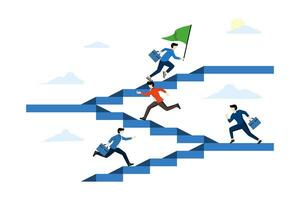 career path or progress concept, growth ladder to success, job promotion or competition, aspiration or motivation to succeed, business people climbing ladder to next level all the way to the top. vector