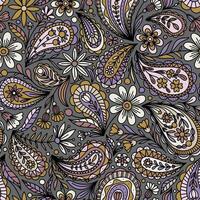 DARK GREY VECTOR SEAMLESS BACKGROUND WITH MULTICOLORED FLORAL PAISLEY ORNAMENT