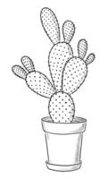 BLACK VECTOR ISOLATED ON A WHITE BACKGROUND DOODLE ILLUSTRATION OF A FLOWER OF PRICKLY PEAR IN A POT